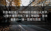 别急着划走，91网越往后越让人发凉，让整件事突然有了第二种解释：原来最重的一锤一直藏在后面