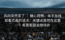 风向突然变了 ｜ 糖心视频，关于在线观看页面的说法：关键点居然在这里…？有更新我会继续补